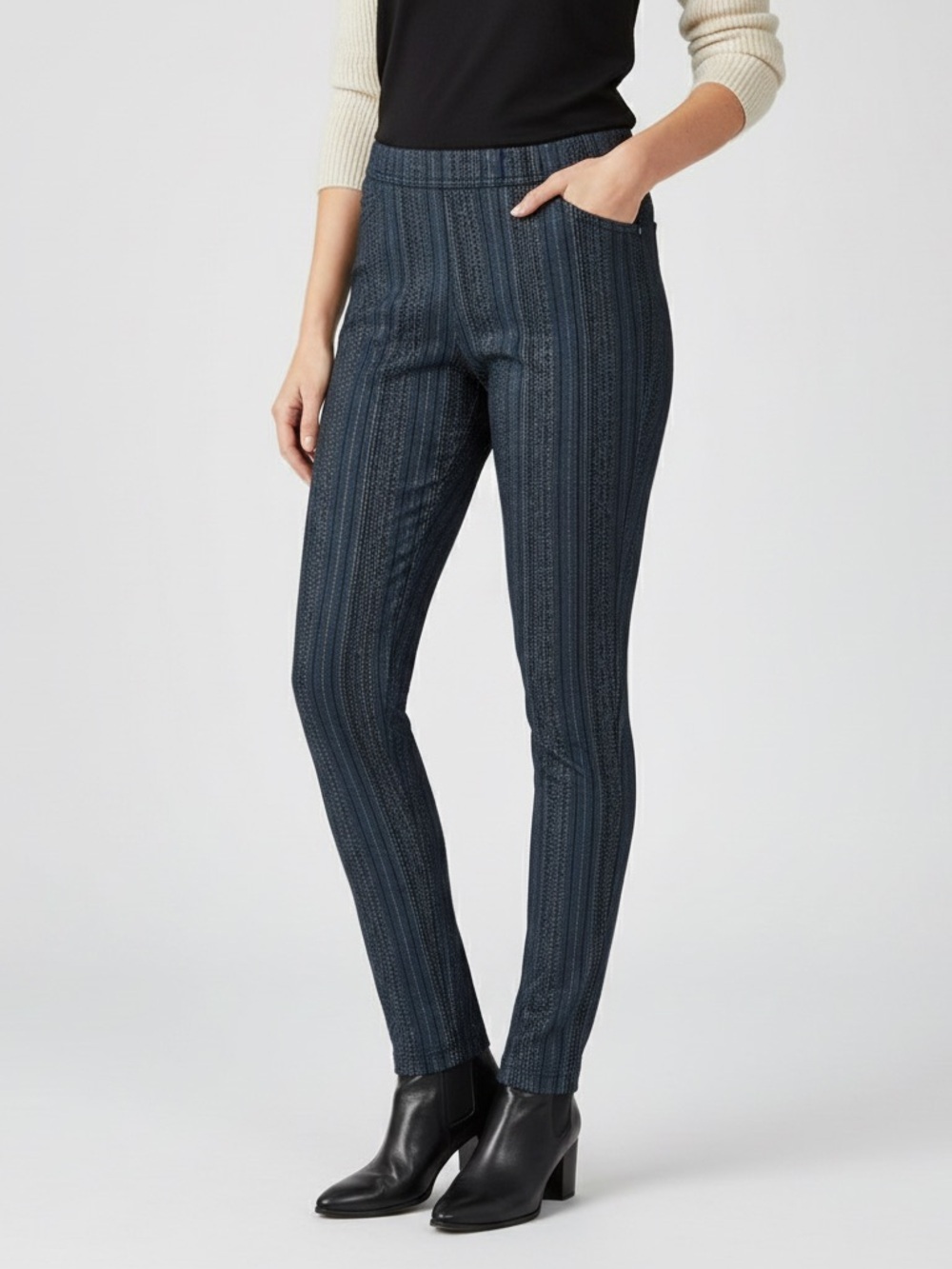 Tribal Metallic Striped Pull-On Stretch Skinny Pants XS